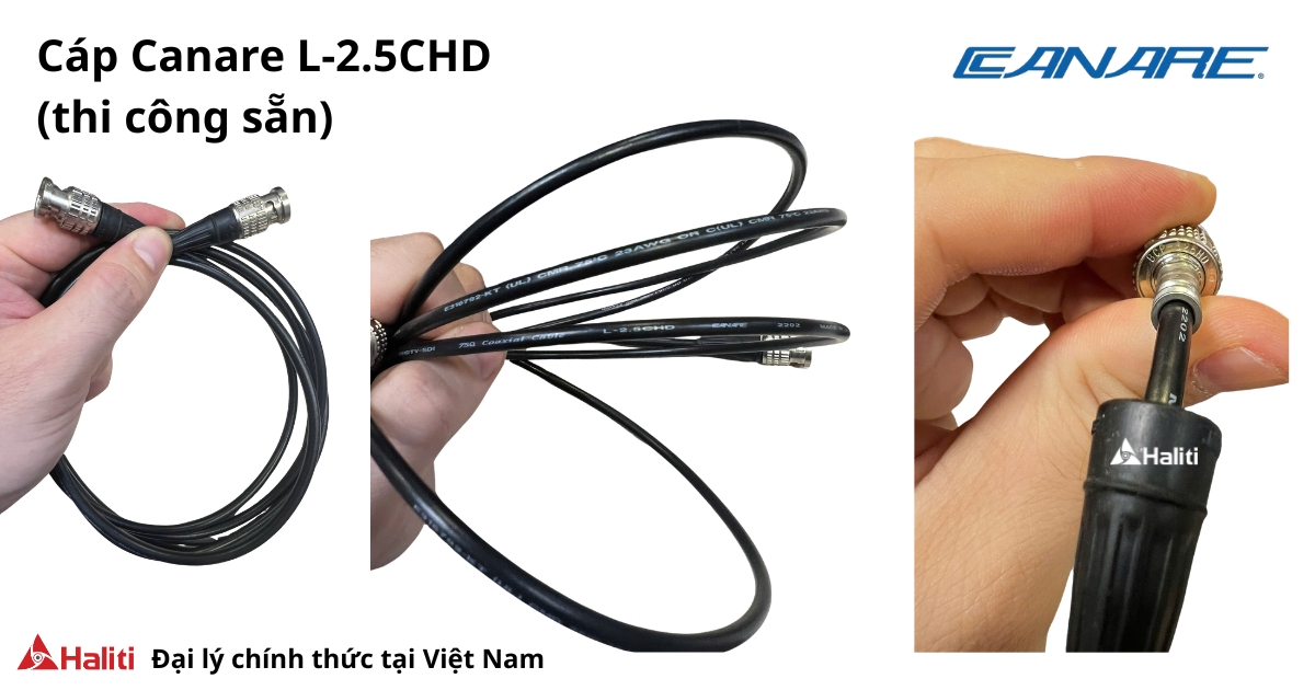 Canare L-2.5CHD 50m 30m 20m 10m 5m 3m 1m bấm sẵn đầu BNC BCP-B25HD chính hãng Haliti