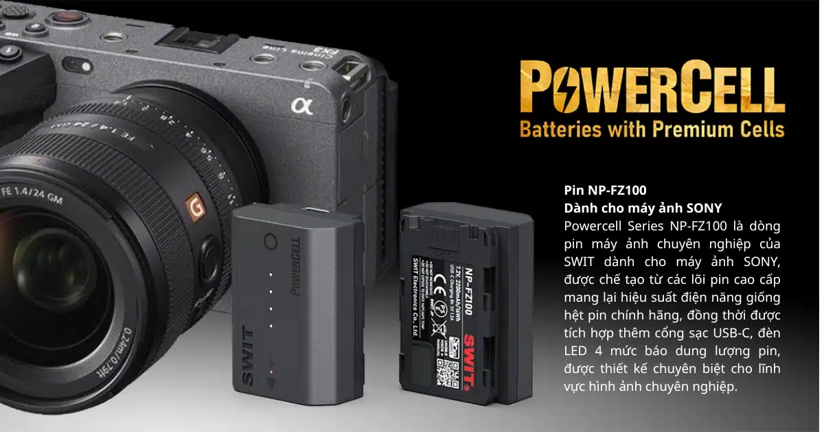Pin Swit PowerCell Sony NP-FZ100 — Pin thay thế chuyên nghiệp cho Sony Alpha