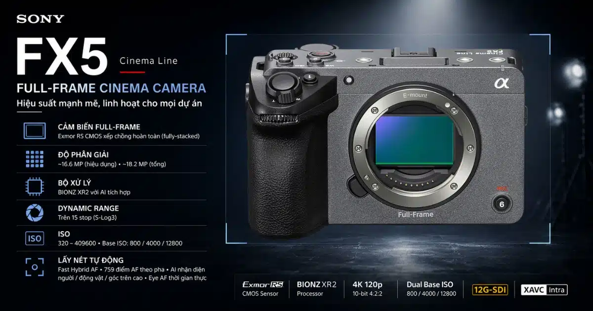 Sony FX5 ILME-FX5B/Q FS1) chính hãng — Open Gate 5K, RAW X-OCN nội bộ, giá niêm yết từ 130.990.000đ. Haliti tư vấn cấu hình và nhận đặt trước cho doanh nghiệp.
