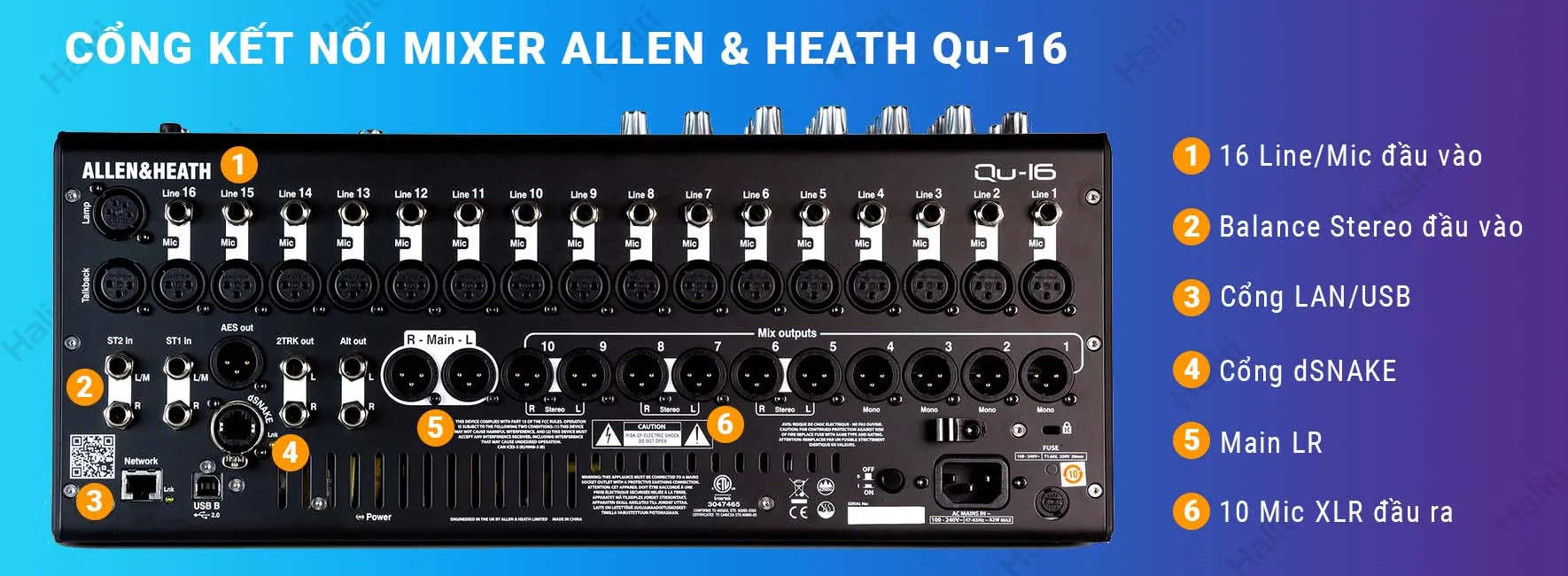 mixer allen heath qu-16 cổng kết nối