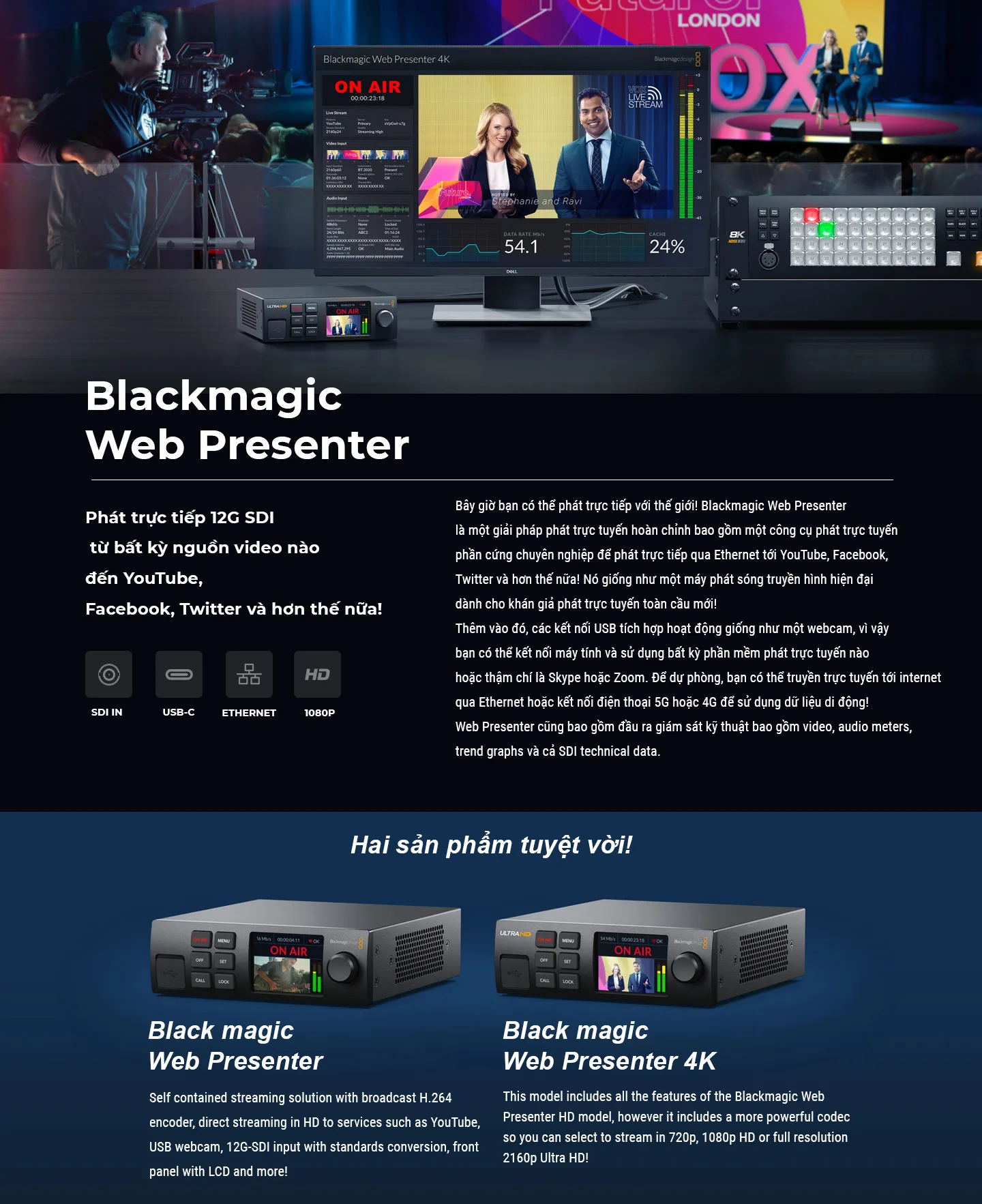 Blackmagic Web Presenter HD/ 4K - phát với bất kỳ nguồn video 12G SDI