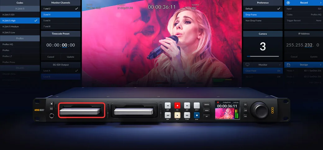 Bộ ghi và lưu trữ Hyperdeck Studio blackmagic OS