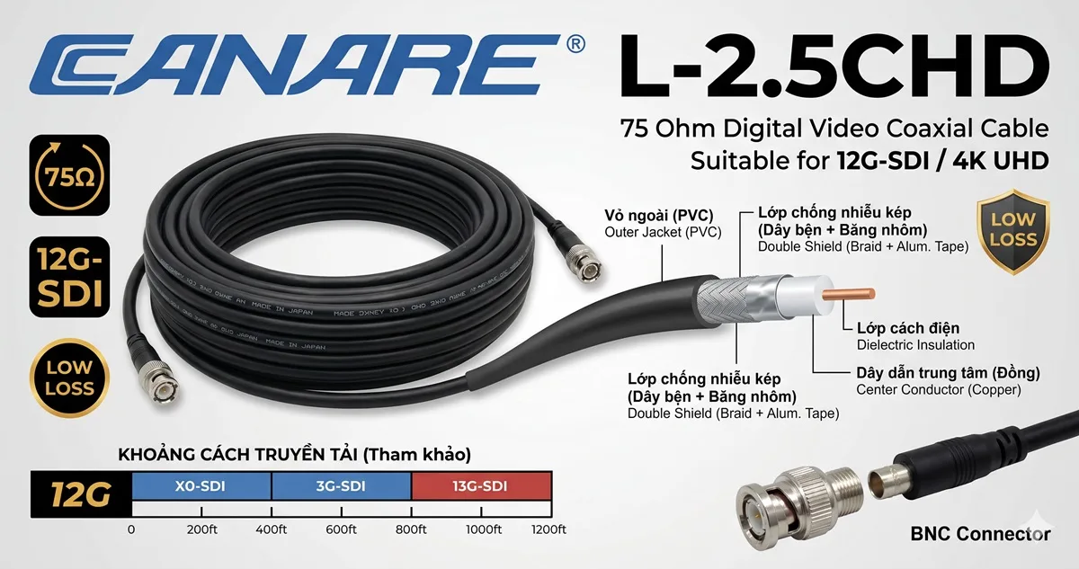 Canare L-2.5CHD 75 Ohm 3G-SDI chính hãng tại Haliti